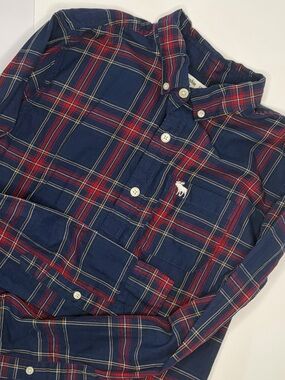 Abercrombie Kids Boys Blue Red Plaid Button Down Shirt Size 13/14